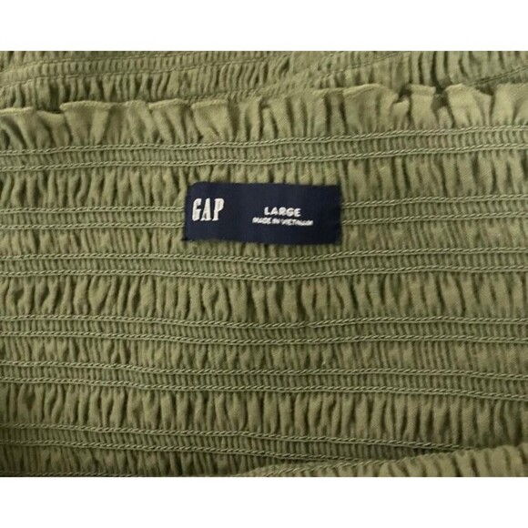 NWT GAP Women’s Off-Shoulder Smocked Stretch Cotton Blend Mini Dress Green Sz L - Picture 4 of 9